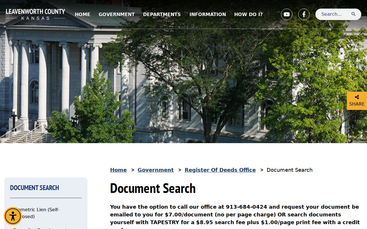 Leavenworth County Register of Deeds document search page