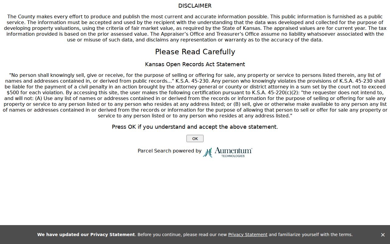 Leavenworth ZIP code directory parcel search disclaimer