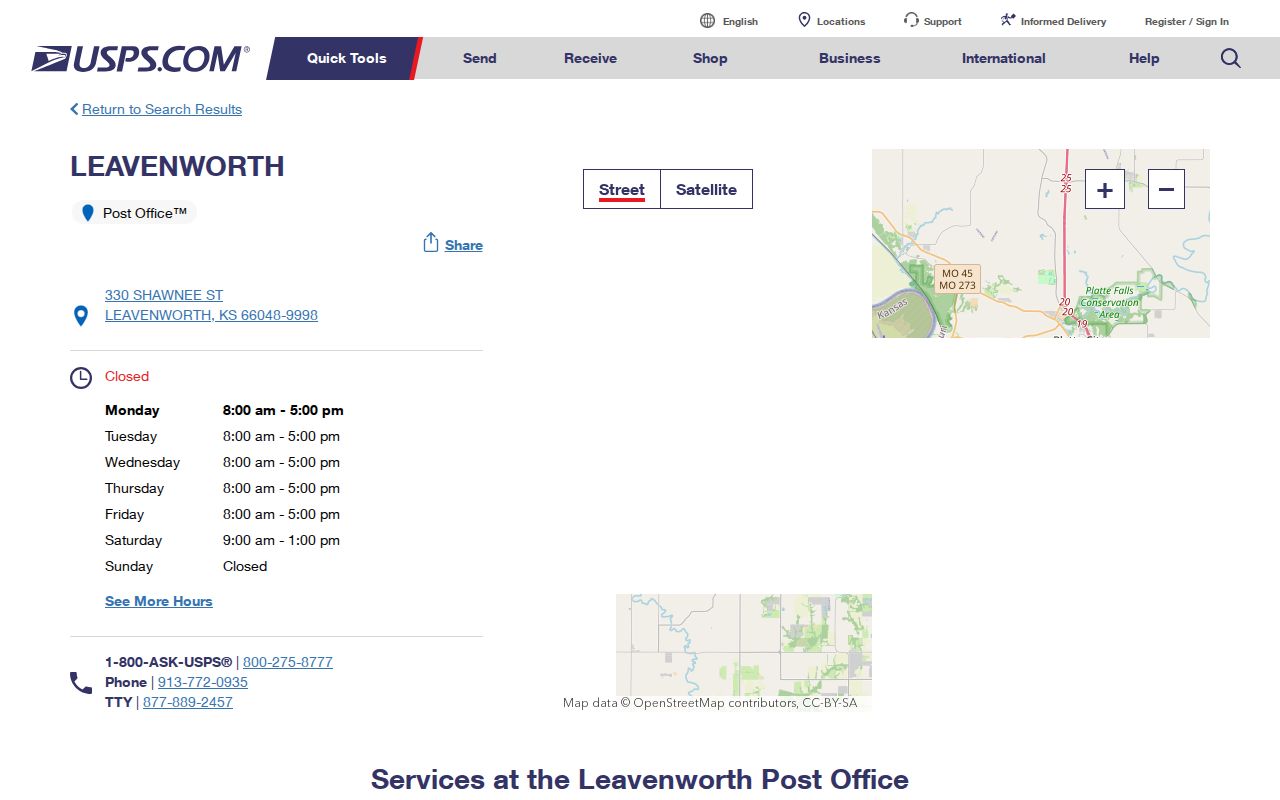 Leavenworth ZIP code directory USPS location